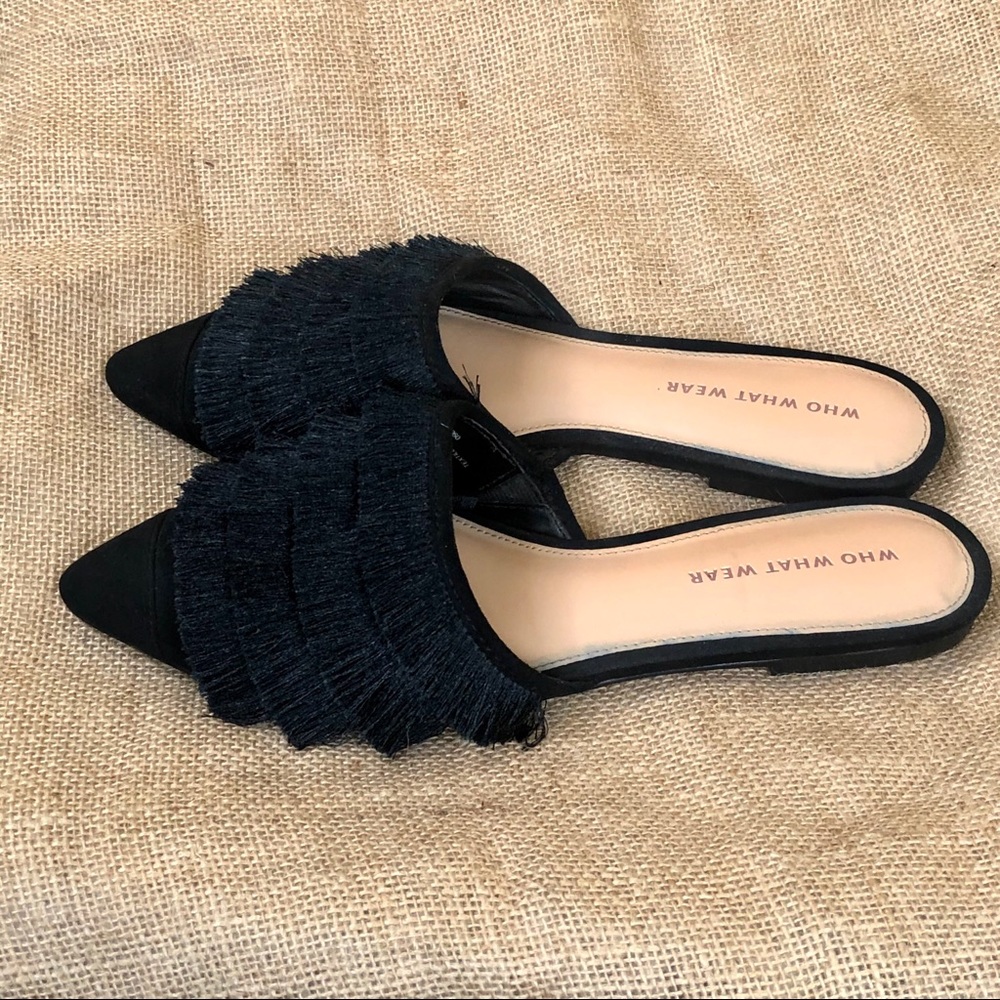 Who What Wear black fringe mules. Pointy toe - Picture 3 of 4